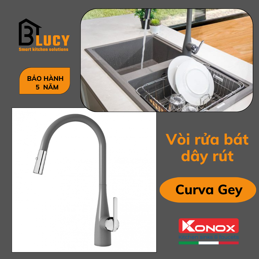 Vòi rửa bát dây rút Konox Curva Gey